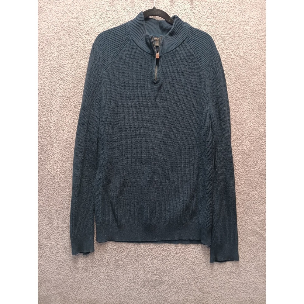Banana Republic Men's Quarter Zip Knit Sweater‎ Blue Green Size L Cotton Blend